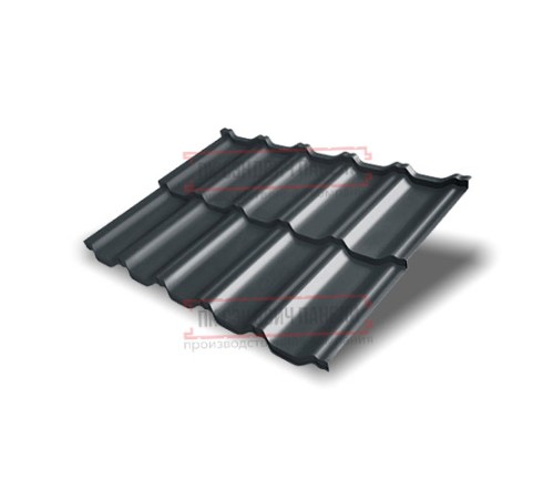 Металлочерепица модульная Квинта Uno 3D RAL7016 Atlas-0,5
