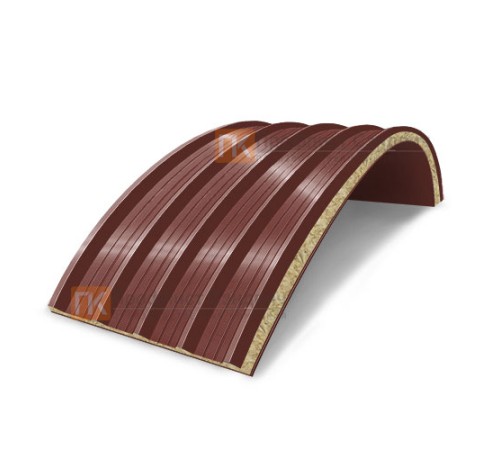 Сэндвич-панели арочные с минеральной ватой, ширина 1200 мм, толщина 20 мм, 0.5/0.5, RAL3009