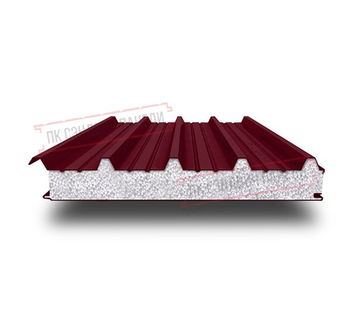 Сэндвич панели кровельные с пенополистиролом, ширина 1000 мм, толщина 160 мм, 0.5/0.5, бордо