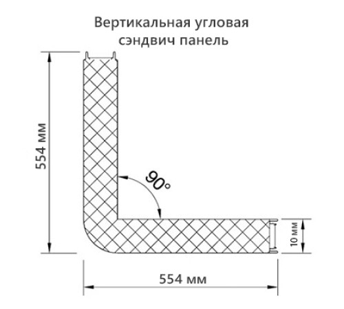Угловая сэндвич-панель вертикальная из минеральной ваты, 0.5/0.5, ширина 1000 мм, толщина 10 мм, RAL6002
