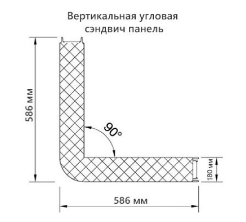 Угловая сэндвич-панель вертикальная из минеральной ваты, 0.5/0.5, ширина 1200 мм, толщина 180 мм, RAL7024
