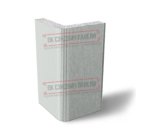 Угловая сэндвич-панель вертикальная из пенополистирола, 0.5/0.5, ширина 1000 мм, толщина 150 мм, RAL7047