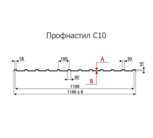 Продольно гнутый профнастил для укрытий конвейеров С10ПГ-1160, 0,7, в полимерном покрытии
