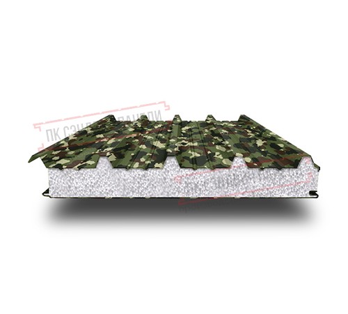 Сэндвич панели кровельные с пенополистиролом, ширина 1200 мм, толщина 40 мм, 0.5/0.5, милитари
