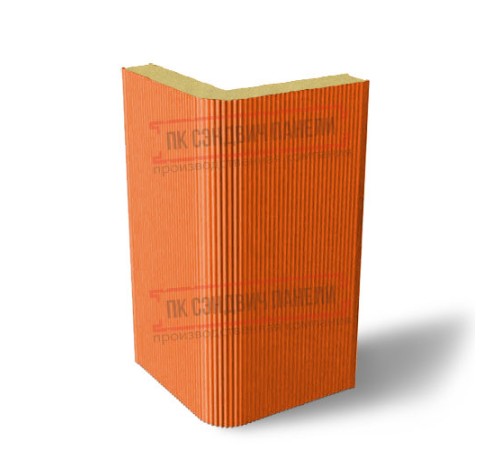 Угловая сэндвич-панель вертикальная из пенополиуретана, 0.5/0.5, ширина 1000 мм, толщина 20 мм, RAL2004