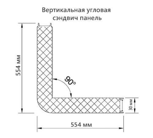 Угловая сэндвич-панель вертикальная из пенополиуретана, 0.5/0.5, ширина 1000 мм, толщина 30 мм, RAL3009