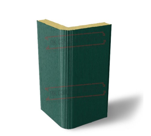 Угловая сэндвич-панель вертикальная из пенополиуретана, 0.5/0.5, ширина 1000 мм, толщина 30 мм, RAL6005