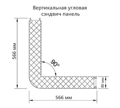 Угловая сэндвич-панель вертикальная из пенополиизоцианурата, 0.5/0.5, ширина 1000 мм, толщина 80 мм, RAL5002