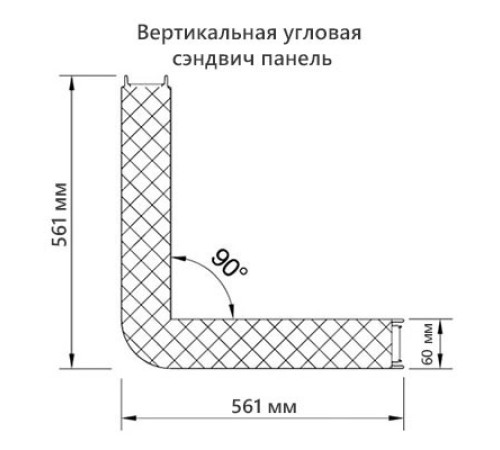 Угловая сэндвич-панель вертикальная из пенополиуретана, 0.5/0.5, ширина 1200 мм, толщина 60 мм, RAL2004