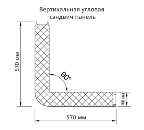 Угловая сэндвич-панель вертикальная из пенополиуретана, 0.5/0.5, ширина 1200 мм, толщина 100 мм, RAL7004