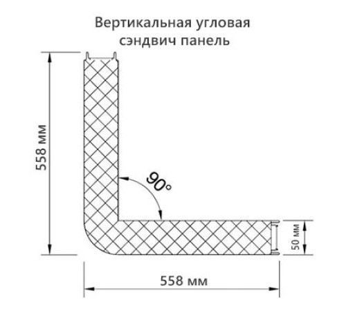 Угловая сэндвич-панель вертикальная из пенополиизоцианурата, 0.5/0.5, ширина 1000 мм, толщина 50 мм, RAL7004