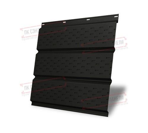 Софит металлический полная перфорация 0,5 GreenCoat Pural matt с пленкой RR 33 черный (RAL 9005 черный)